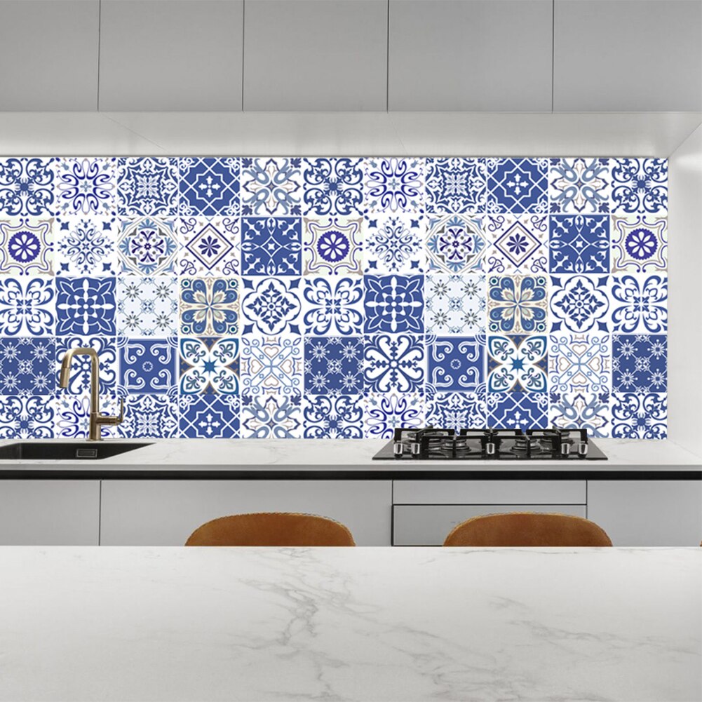 20pcs Title Stickers Waterproof Mosaic Wall Tile Stickers Retro Pattern Tile Floor Stair Sticker Bathroom Kitchen