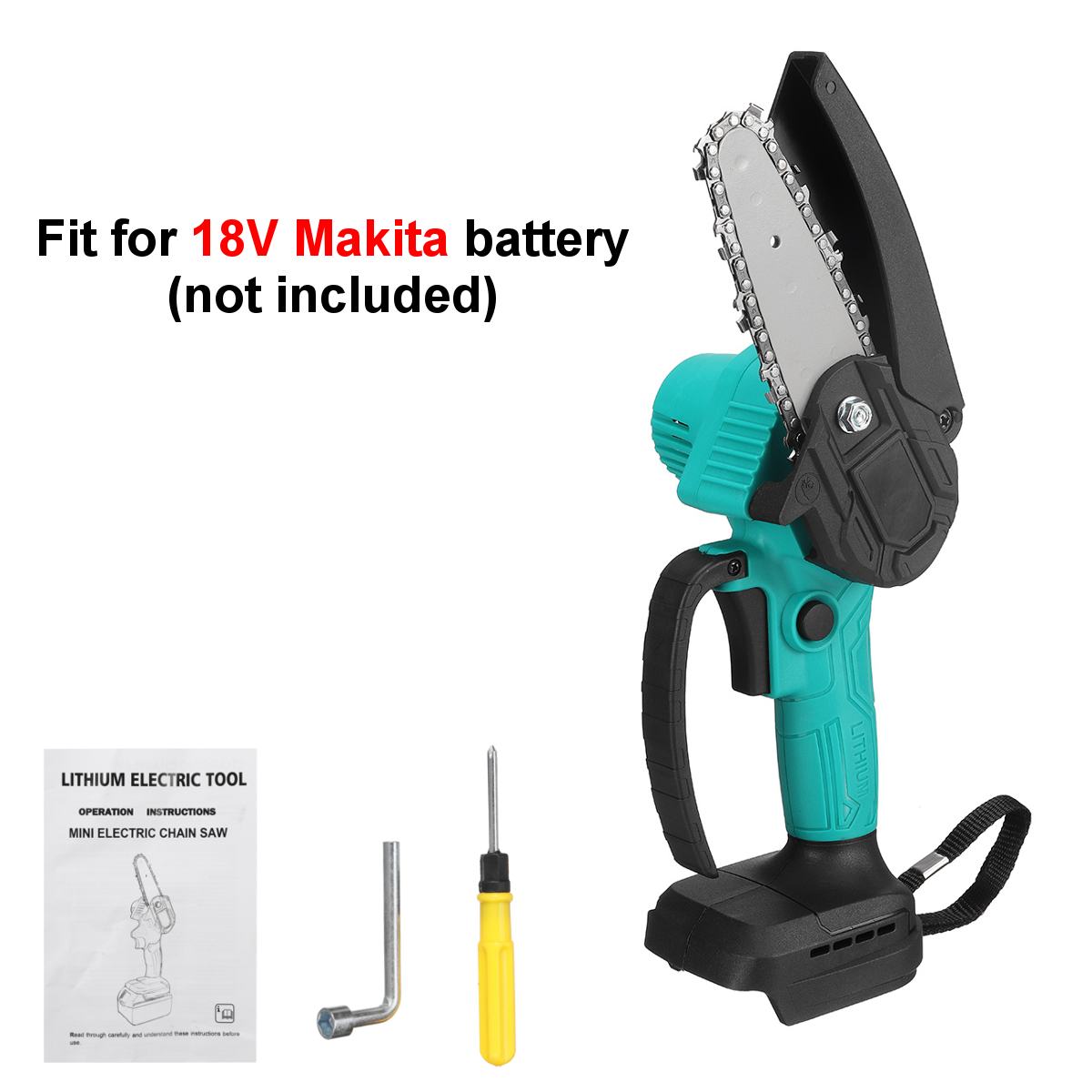 1500W 4 Inch 88VF Mini Electric Chain Saw With Battery Indicator Rechargeable Woodworking Tool For Makita 18V Battery EU Plug: Green no battery