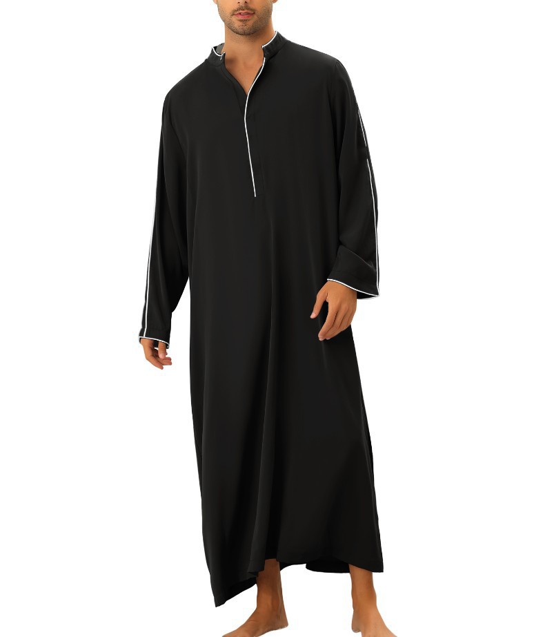 Casual Male Arabic Long Robes Saudi Arabia Cotton Kaftan Middle East Islamic Clothing Muslim Arab Abaya Dubai Dress Gown: S / black