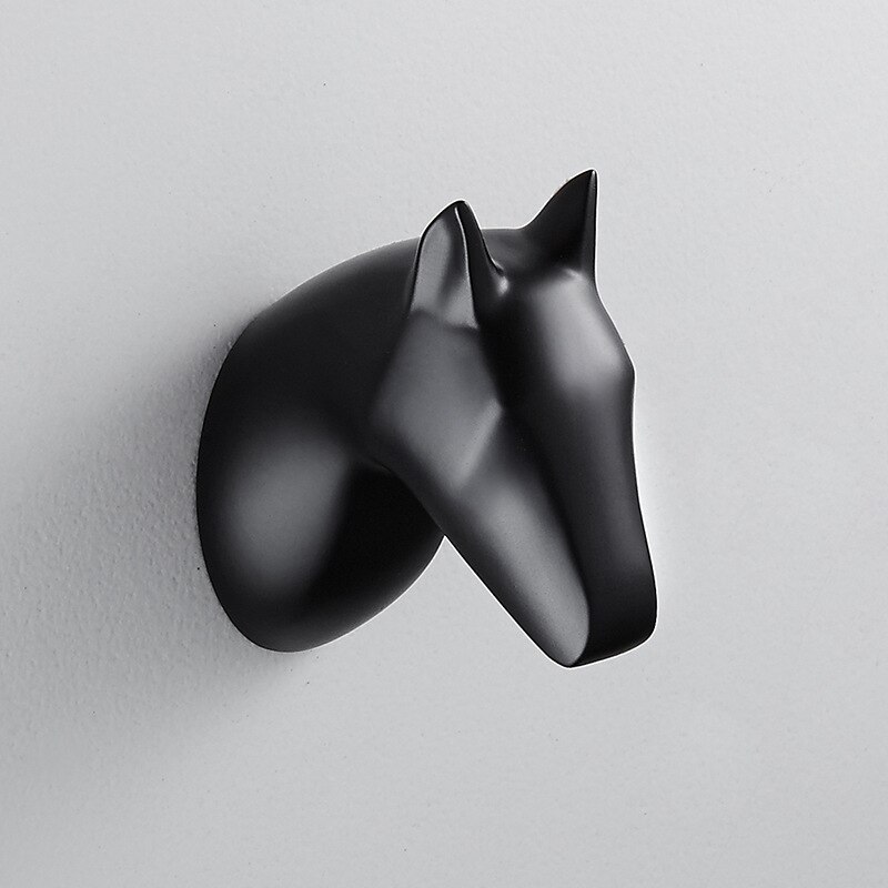 Hertenkop enkele kledinghaak dierenhaak wanddecoratie kapstok huisdecoratie eenvoudig hert paard olifant: Zwarte paardenkop