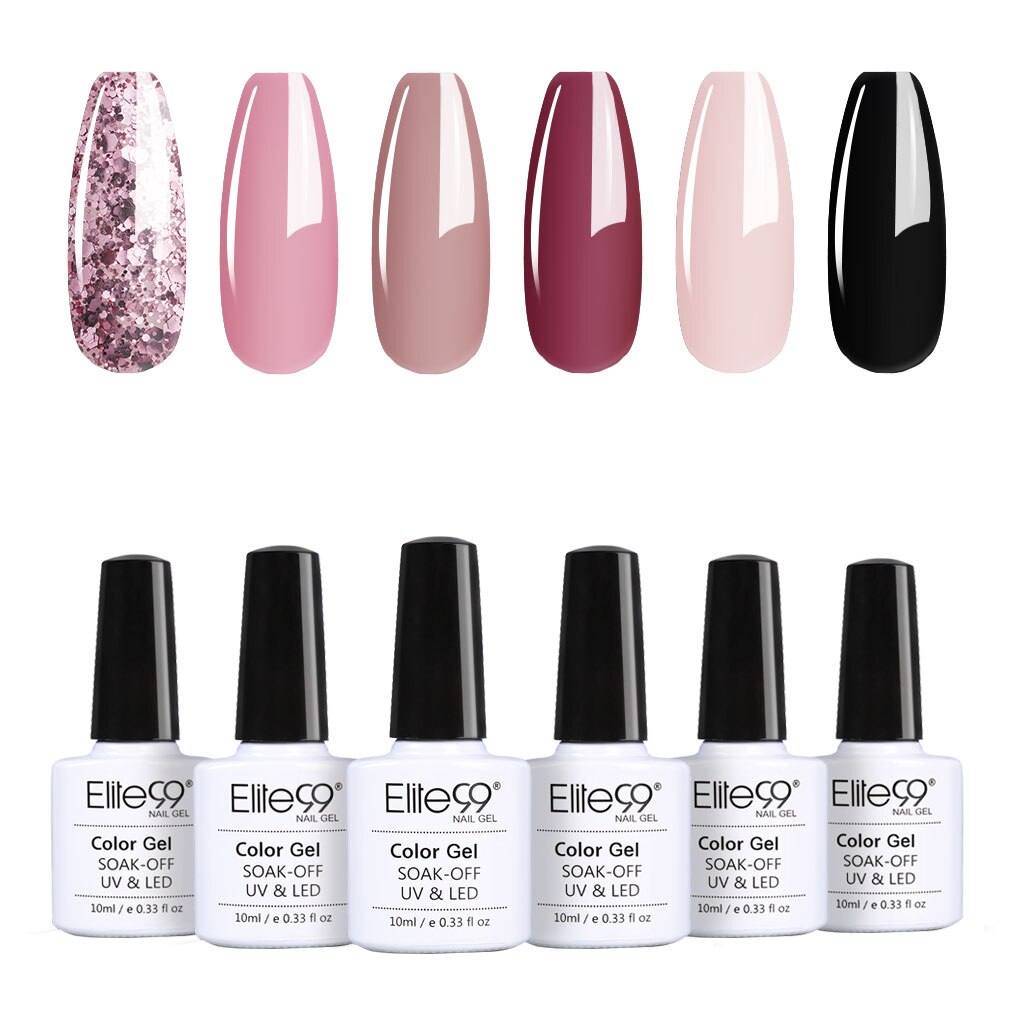 Elite99 6Pcs/Set 10ML Lavender Gel Nail Polish Kit Soak Off UV LED Luminous Rose Gold Semi-permanent Enamel Nail Manicure Set: SET002