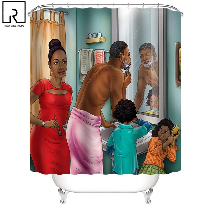 Amerikaanse Happy Familie Print Douchegordijn Polyester Waterdicht Badkamer Gordijnen Zachte Bad Rug Flanel Tapijt Anti-Slip Mat Set