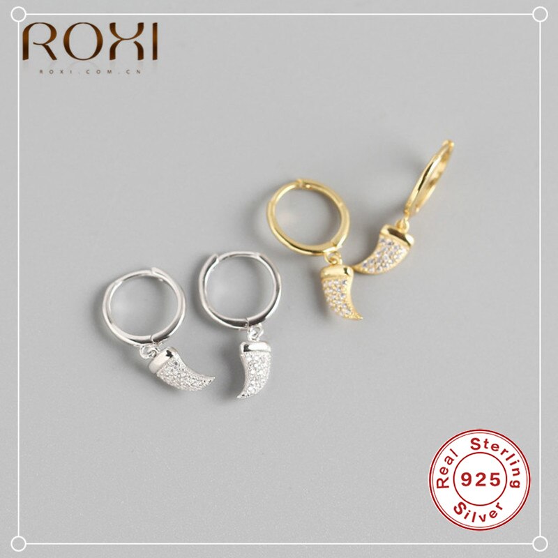 ROXI Punk Style femmes boucles d'oreilles 100% 925 en argent Sterling Mini CZ loup dents pendentif boucles d'oreilles pour les femmes oorbellen