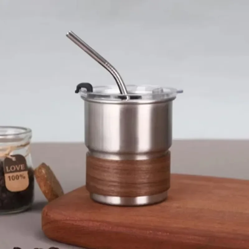 Roestvrijstalen koffiemok met handvat, beker van metaal, geïsoleerd, dubbelwandig, hoogwaardig, onbreekbaar, voor camping (L