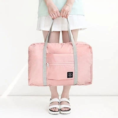 Bolsas de viaje plegables, bolsa de nailon de gran capacidad, equipaje, bolsos impermeables, almacenamiento de viaje para hombres y mujeres, organizador de embalaje de ropa: Rosa