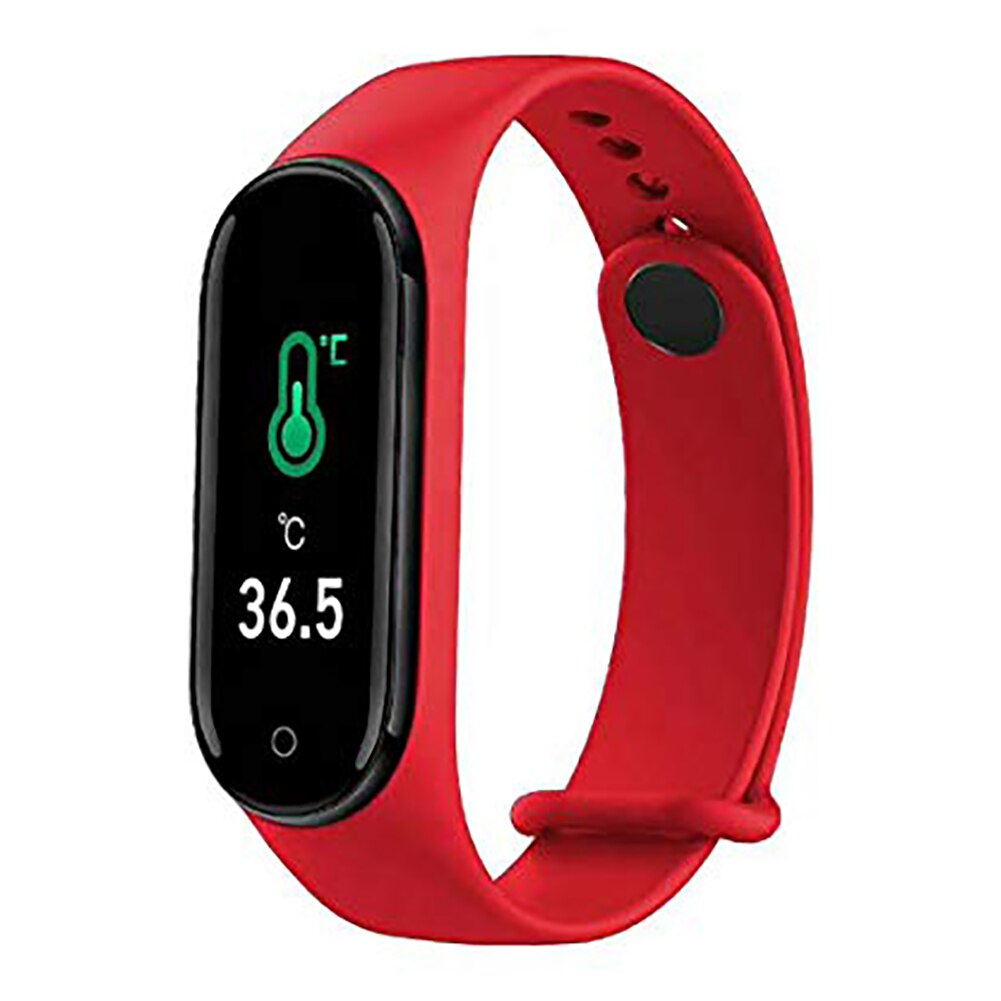 Fitness tracker kroppstemperatur smart armband pulsmätare smart klocka pulsmätare sport män kvinnor: Röd