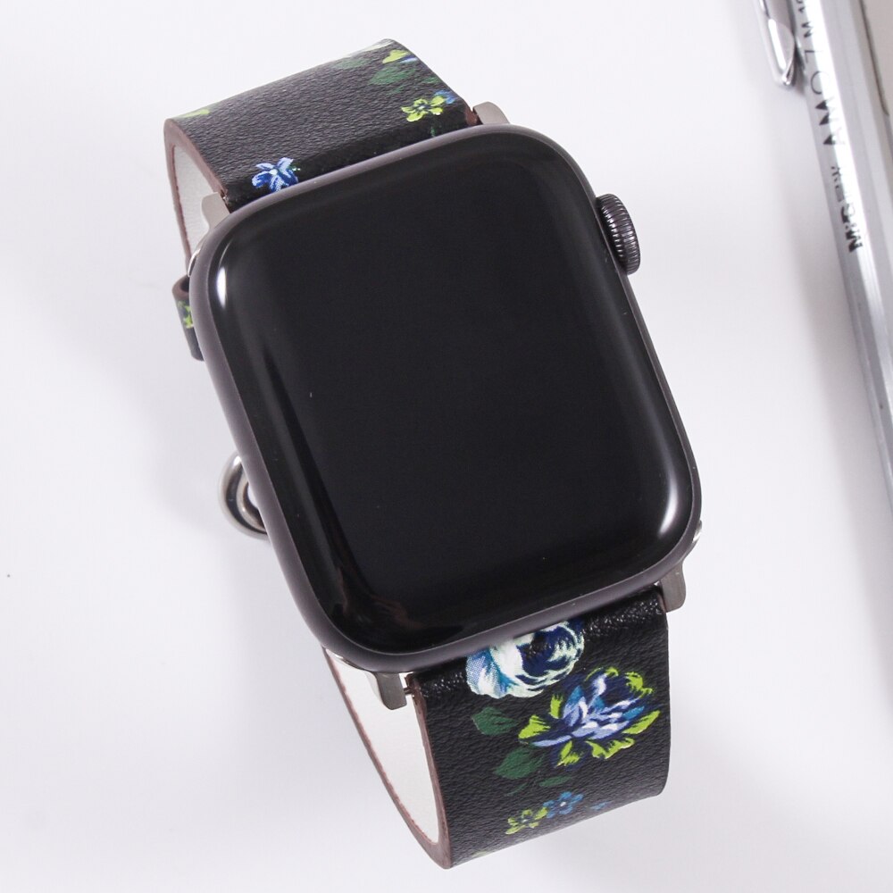 Bånd til apple watch 5 4 3 2 1 38mm/40mm/42mm/44mm, blomstret paragraf læderrem til iwatch-serien tilbehør: W5 / 38mm or 40mm