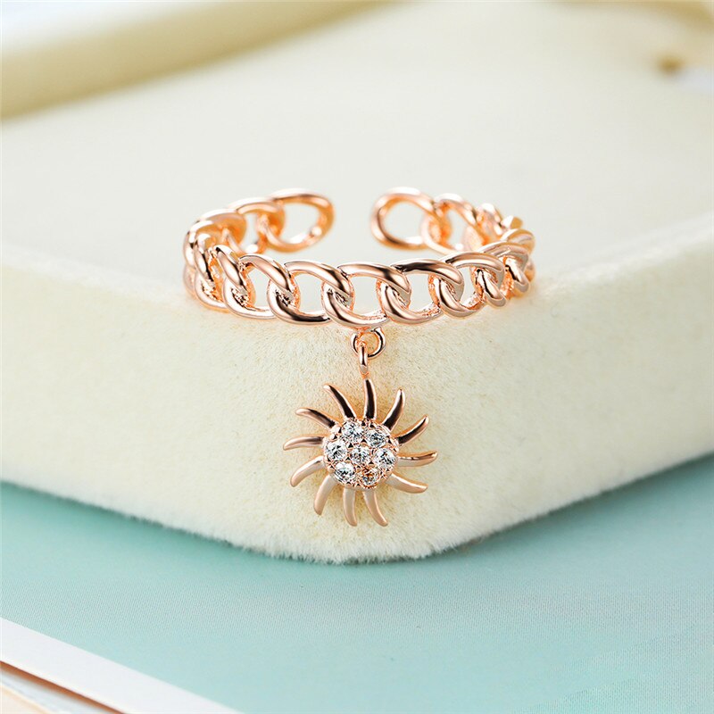 Trouwring Dames - Kristal Zonnebloem Hanger - Geometrisch - 4mm Band - Verlovingsring