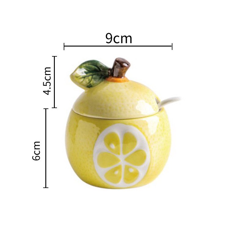 Ceramic Fruit Seasoning Pot Tropical Fruit Shape Storage Tank Combination Cute Home Kitchenware Spice Jar with Spoon: 5