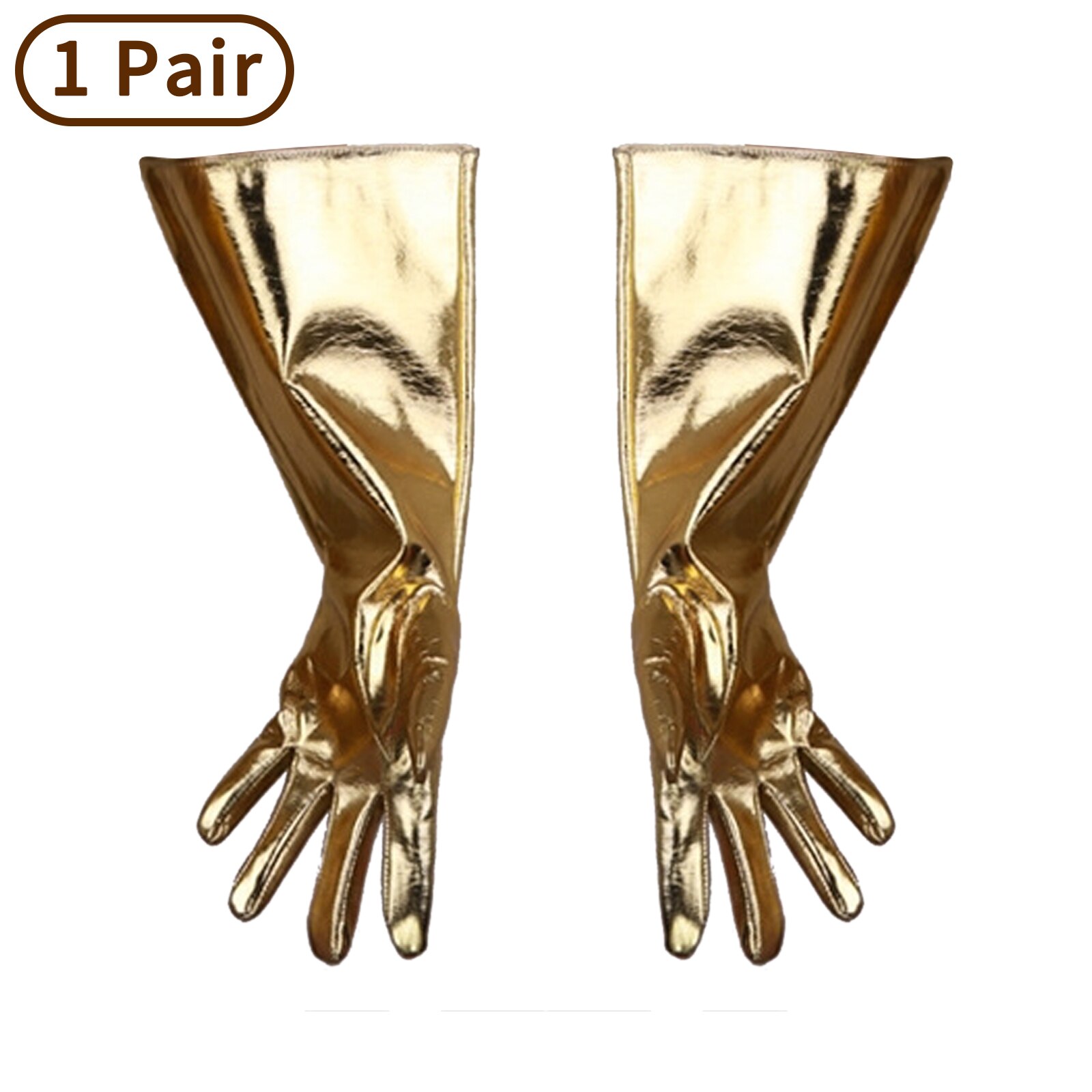 Steampunk Wide Cuffs Gloves Men Women Glossy Patent Leather Glove Cyberpunk Costume Accessories Latex Leather Wide Glove: Gold