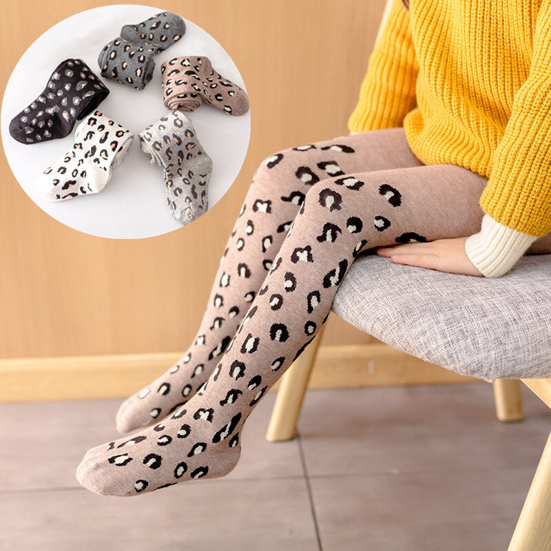 Medias con estampado de leopardo para niñas, ropa interior de algodón, primavera y otoño,