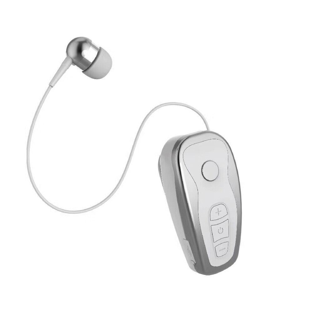 Q7 Wireless Convenient Bluetooth 4.1 Earphone Stereo Headset Voice Report In-Ear Retractable Wire Business Neck Clip: White Silver