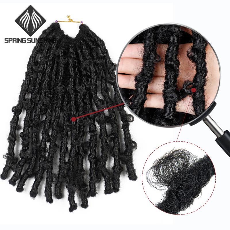 12 tuuman ahdistunut perhonen locs virkkaus hiukset perhonen bob faux locs virkatut punokset hiukset musta sotkuinen pehmeä locs tyyli