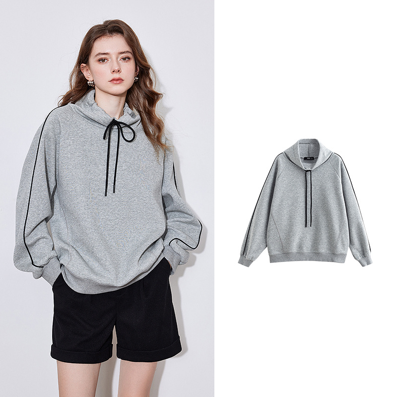 Toyouth dame hettegensere vår hettegenser med snøring langermet genser sport casual topper: S / Lysegrå