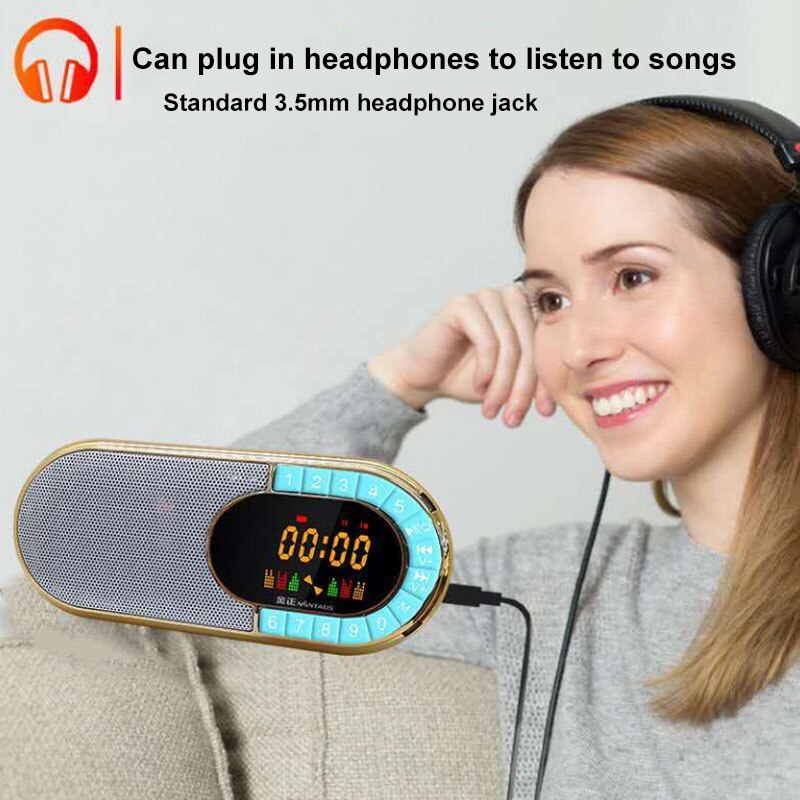 Mini FM Radio Portable Receiver Music Player with LED Display Screen Headphone Jack Support TF Card Rechargeable Battery