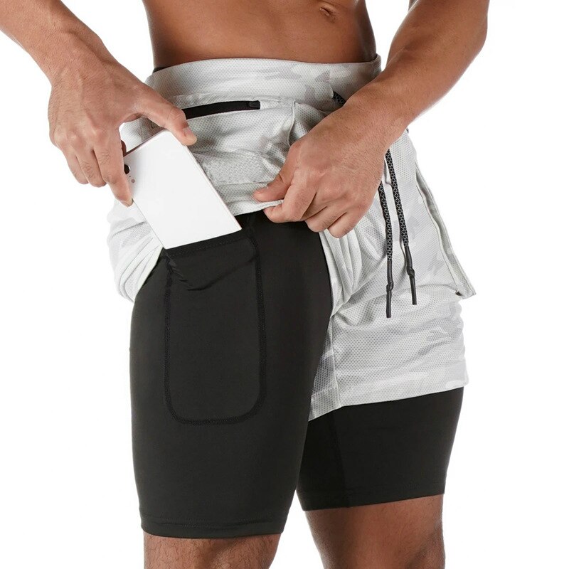 Telefoon-Pocket Running Shorts Mannen 2 In 1 Gym Shorts Mannen Camouflage Sport Fitness Shorts Workout Training Tennis korte Broek
