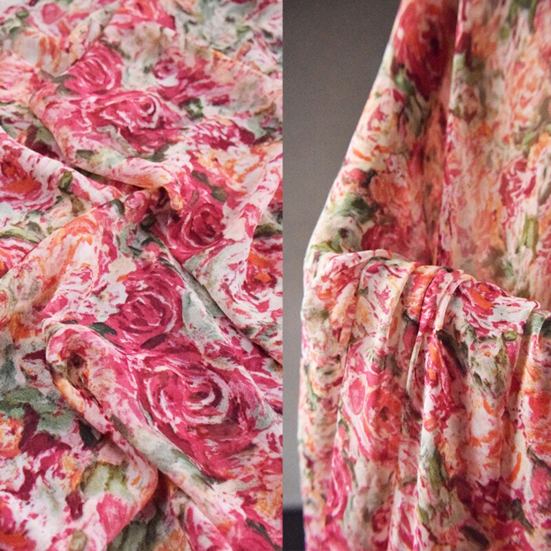 Tela de Chifón con flores para vestido, Material de ropa para mujer, transparente y ligero, de medio metro, para primavera y verano, T1584