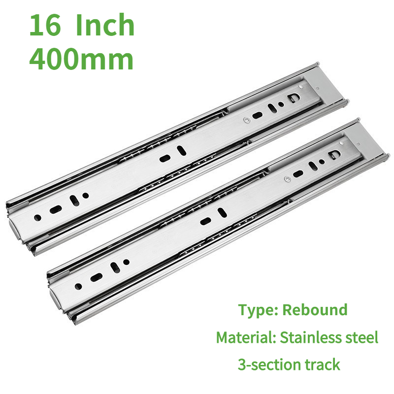 Slide Rail Rebound Slide Rail Stainless Steel Slide Rail Cold Rolled Steel Slide Rail Furniture Slide Rail Drawer Hardware: silver 16 inch 40cm