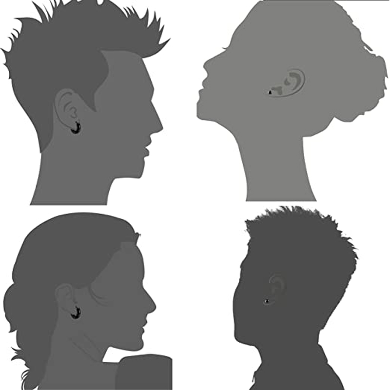 6 Pairs Black Stainless Steel CZ Stud Hoop Earrings Set Huggie Hoop Ear Piercing for Women/Men/Teen Girls and Boys