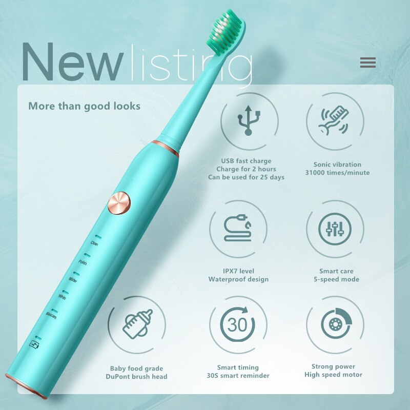 VIP Powerful Ultrasonic Sonic Electric Toothbrush USB Rechargeable Tooth Brush Adult Electronic Washable Whitening Teeth Brush