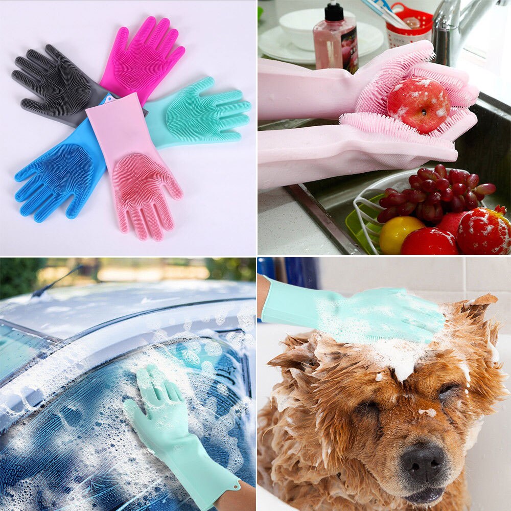 Gants magiques en silicone, 1 paire de gants de nettoyage pour la cuisine, brosse d'entretien pour la maison