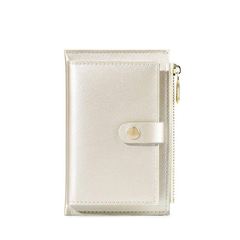 Women's Short wallet leather Pearly Lustre Coin Purse Female Card Holders Hasp Zipper Clutch Wallet CuzdanSimple Wallet: White