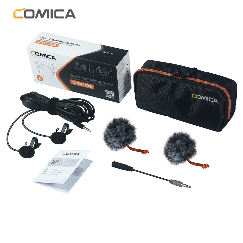 Comica-Micrófono de solapa Lavalier de doble cabeza, micrófono condensador omnidireccional con Clip, 2,5 M/4,5 M/6M, para Smartphone, cámara DSLR, GoPro, PC