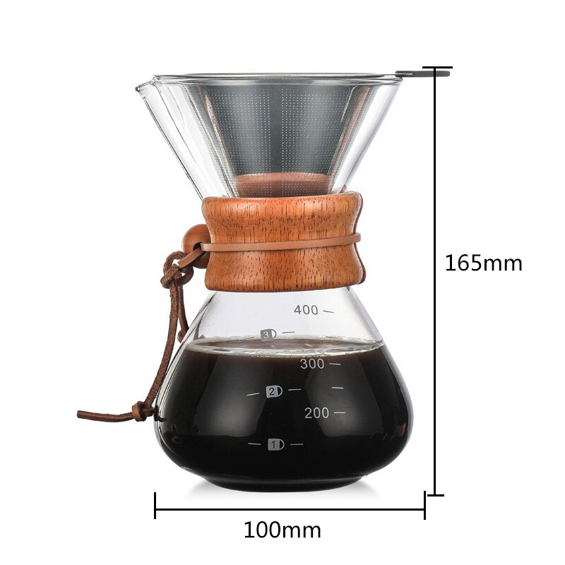 Høy temperaturbestandig glass kaffetrakter kaffekanne diy kjøkken espresso kaffe med filterkanne i rustfritt stål: 400ml med sil