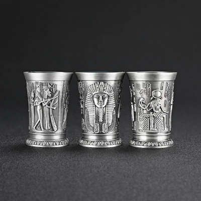 Copa de cobre de bronce antiguo de Egipto, vaso de chupito en 3D, licor de vino, espíritus, Cleopatra, Rameses, Rah, Vidro, Verre a vin, 3 piezas: 3 Pcs Different4
