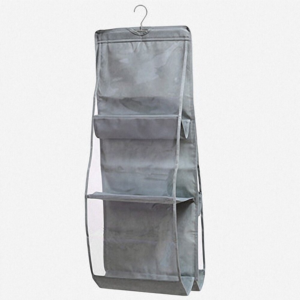 6 Pocket Opvouwbaar Opknoping Tas 3 Lagen Vouwen Plank Bag Purse Handtas Organizer Deur Diverse Pocket Hanger Opslag Closet Hanger: Grey