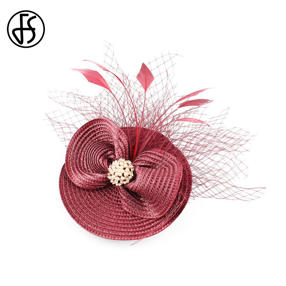 FS – chapeaux de mariage rouge vin pour femmes, chapeau de Cocktail, , avec nœud papillon