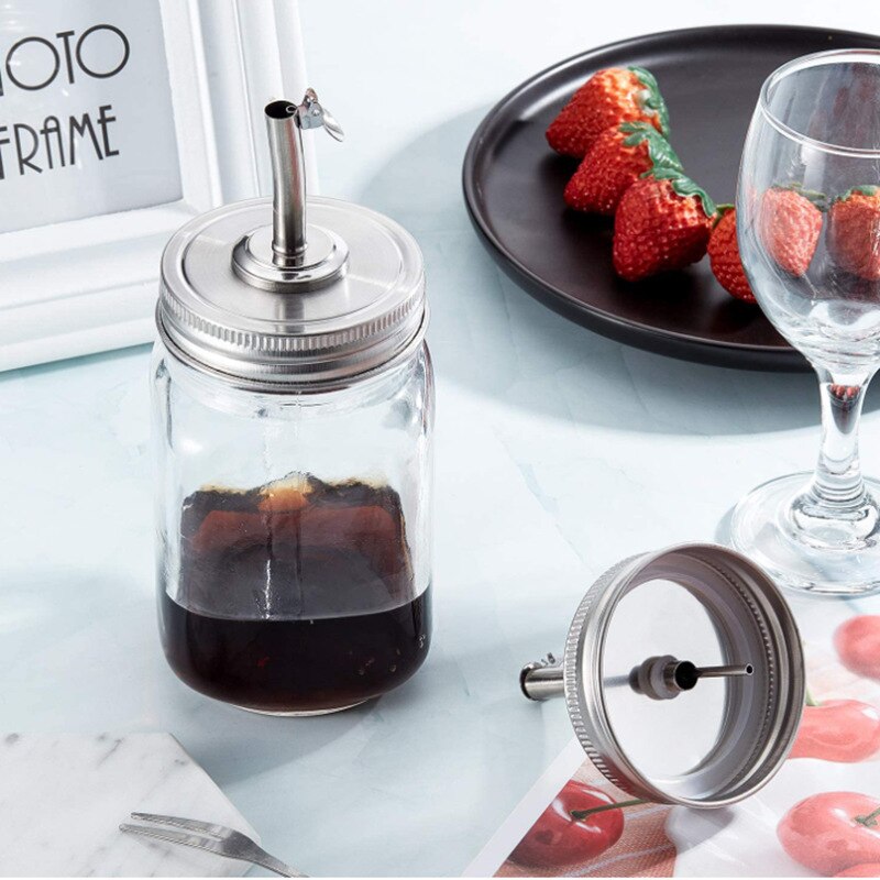 Mason Jar-Tapas para boquilla, tapas para infusiones de aceite, dispensador cerrado de licor de aceite con tapa de botella de boca Regular, tapa de agujero