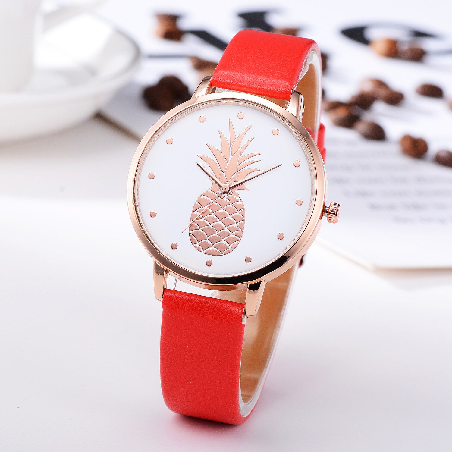 Montre à quartz analogique pour fille, bracelet en PU, motif ananas, à la , couleur, d&#39;anniversaire,: 1