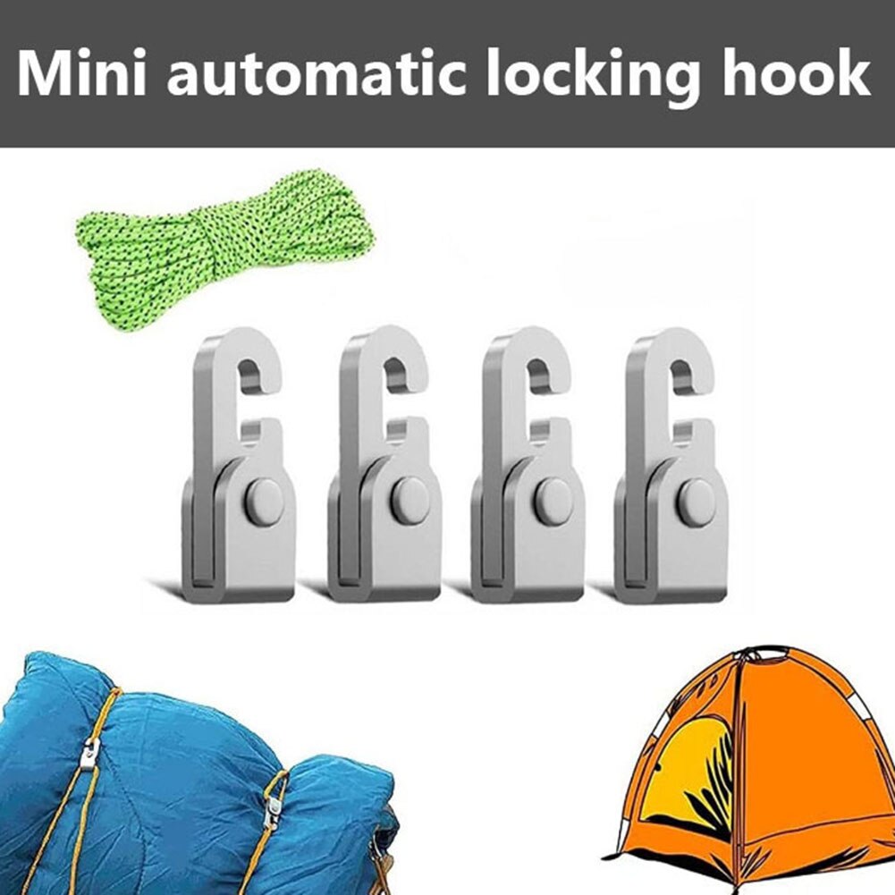 4 Teile/beutel Automatische Schloss Haken Mini Multi-zweck Keine Knoten Haken Camping Zelt Haken Keine Knoten Automatische sperren Camping ausrügestochen