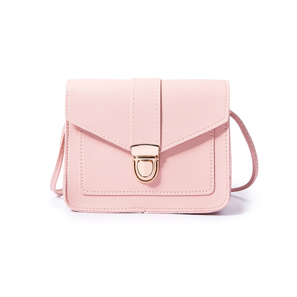 Vrouwen Crossbody Gesp Zakken Vrouwelijke Kleine Effen Kleur Messenger Schoudertas C66: Roze