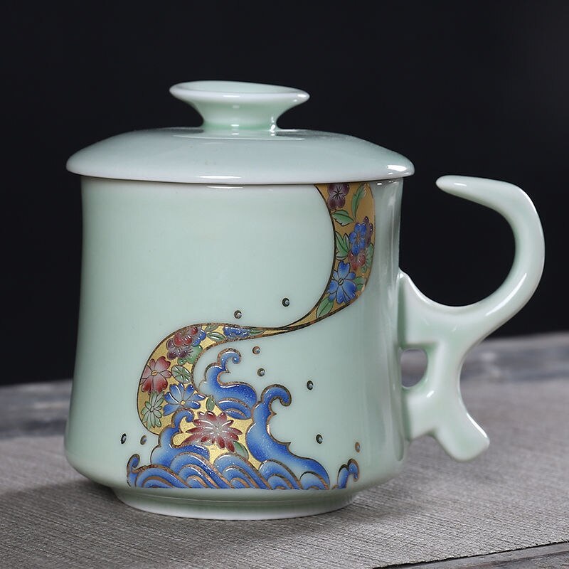 Ceramic Tea Cup with Lid Filter Tea Office Mug Jingdezhen Tea Set Celadon Cup Water Cup Teacup Mark Cup Drinkware: 2