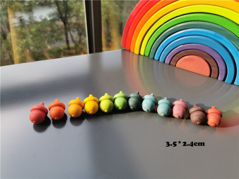 Bloques de Mandala de arcoíris de madera para niños, piezas sueltas Montessori, juguetes de setas, gotas de panal, brotes de bambú, conos de árbol de bellotas: Rojo