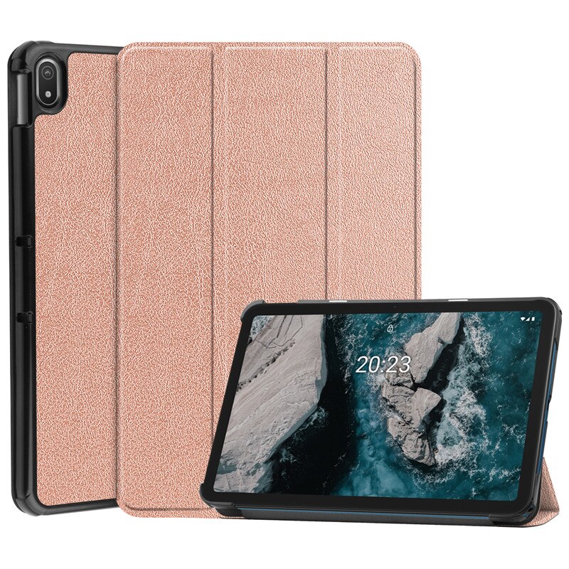 For Tablet Nokia T20 T 20 Case PU Leather Tri-Folding Stand Magnetic Protective Cover for Funda Nokia T20 Tablet Kids: rose gold