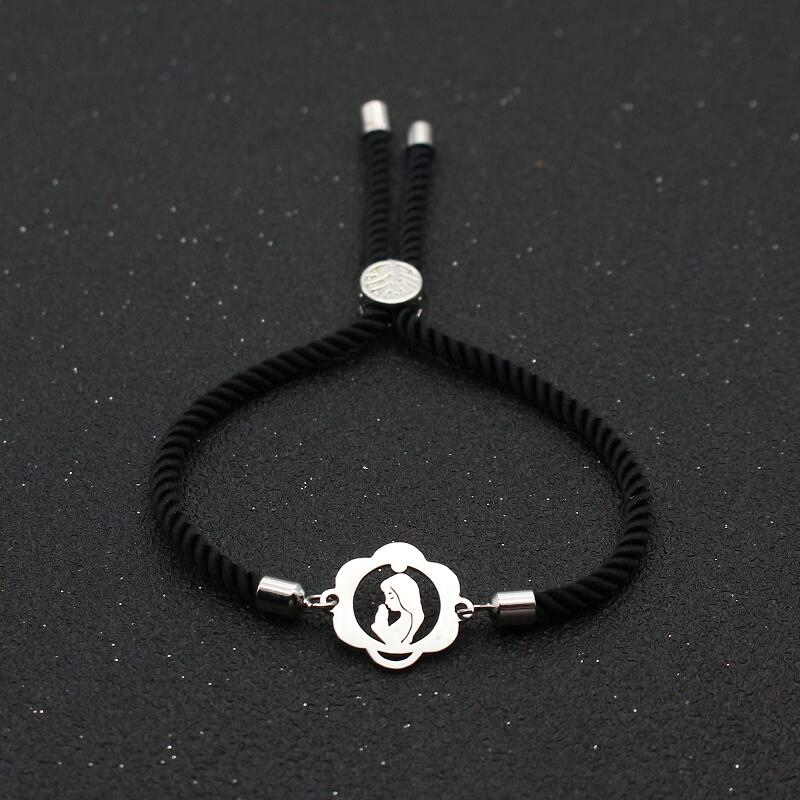 Schattige Beer Rvs Maagd Maria Maria Armband Geluk Rode Draad Touw Verstelbare Charm Armbanden Voor Vrouwen Mannen Sieraden: Black