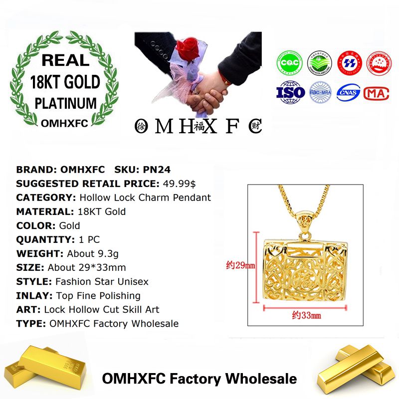 OMHXFC Europese Mode Vrouw Man Unisex Party Verjaardag Huwelijkscadeau Hollow Lock Tas 18KT Real Gold Charm Hanger PN24