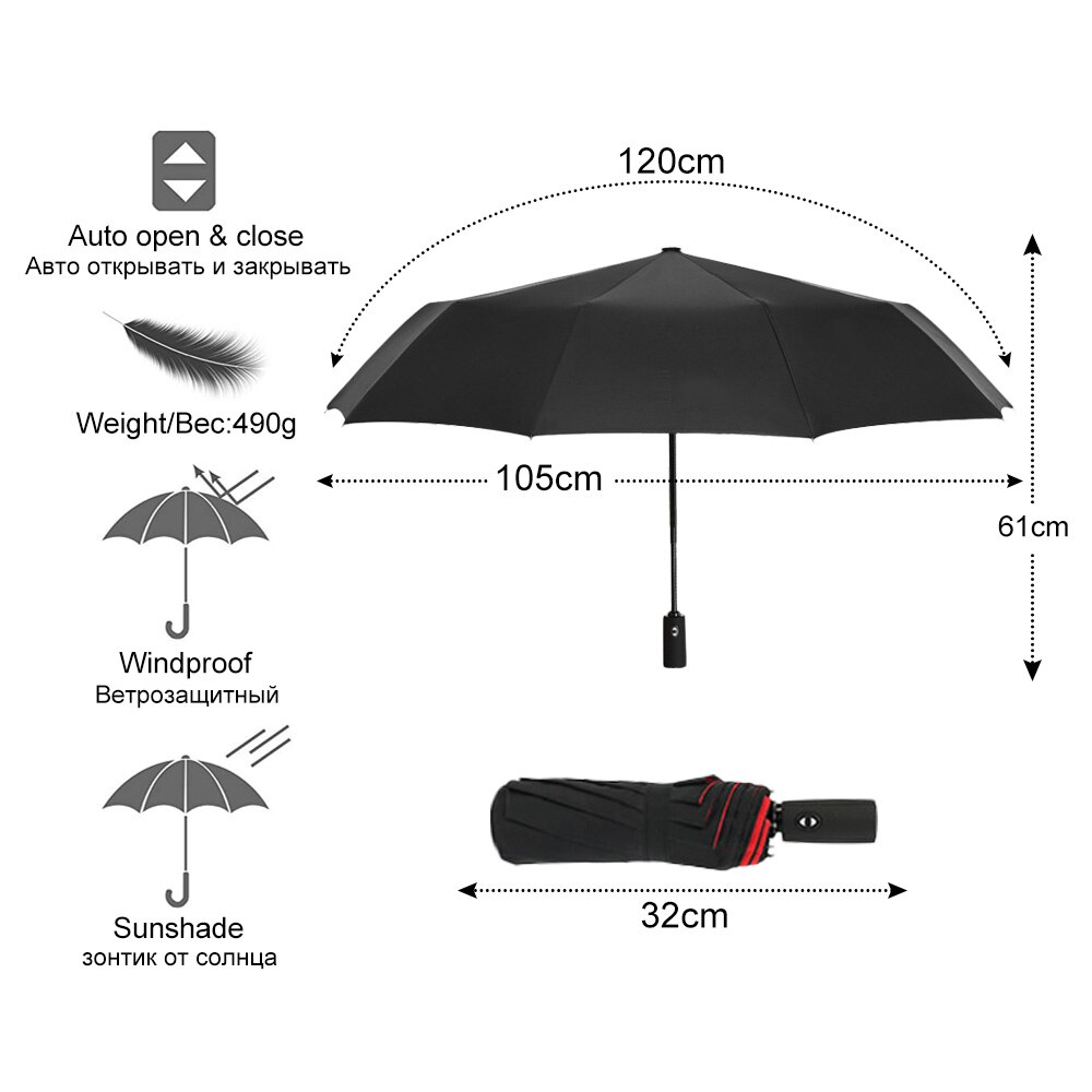 Strong Wind Resistant Double Fully-automatic Umbrella Folding 10K Large Fiberglass Parasol Rain For Women Men Business Umbrellas