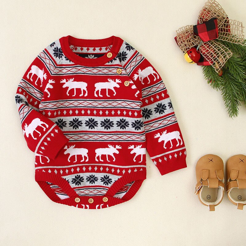 0-18M Newborn Kid Baby Boy Girl Christmas Sweater Long Sleeve Knitted Bodysuit Xmas Party Club Cute Warm Outfit