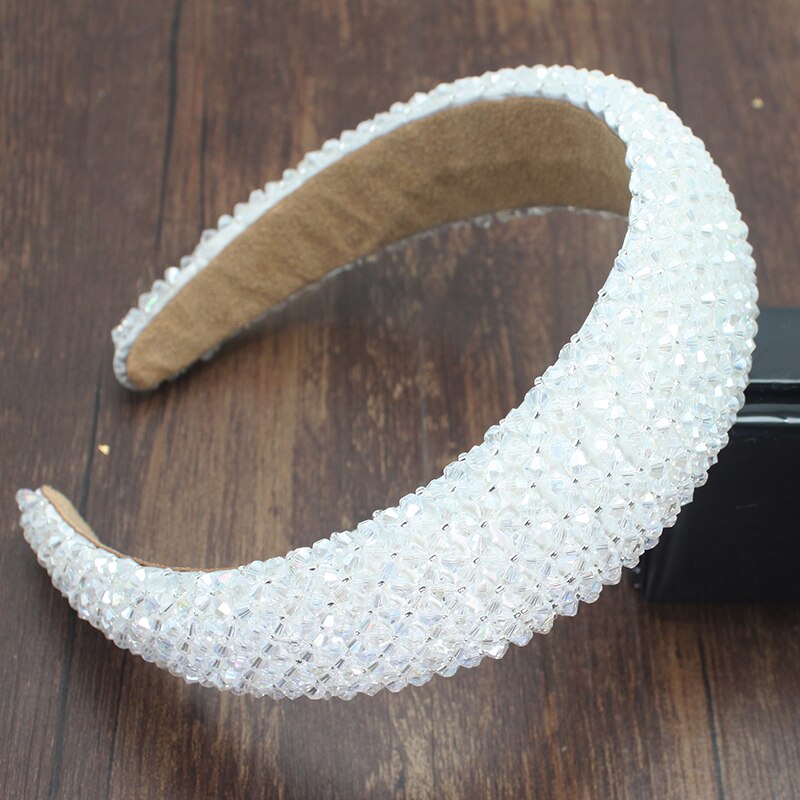 Diadema de lujo palaciego estilo europeo para mujer, bandana con diamantes de imitación brillantes, cristal barroco, esponja gruesa, para: white