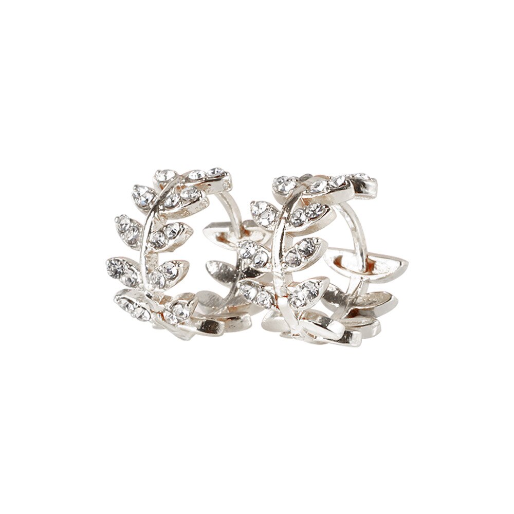 Leaf Shape Hoop Earrings Rhinestone Gold Color Surround Small Hoop Earrings Mini Slim Circle Earring Jewelry: 2