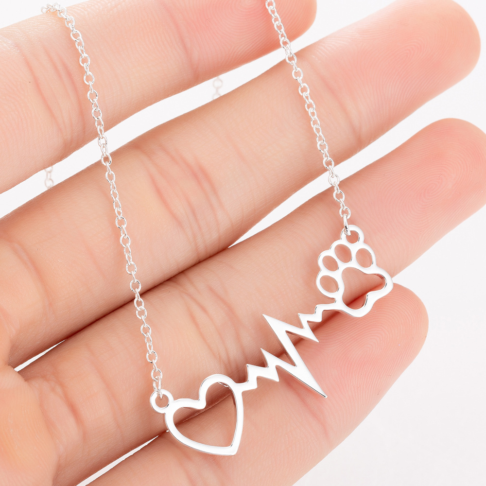 Zilver Kleur Leuke Dierlijke Voetafdrukken Hond Kat Voetafdrukken Poot Kettingen Vogel Hand Hangers Vrouwen Rvs Sieraden