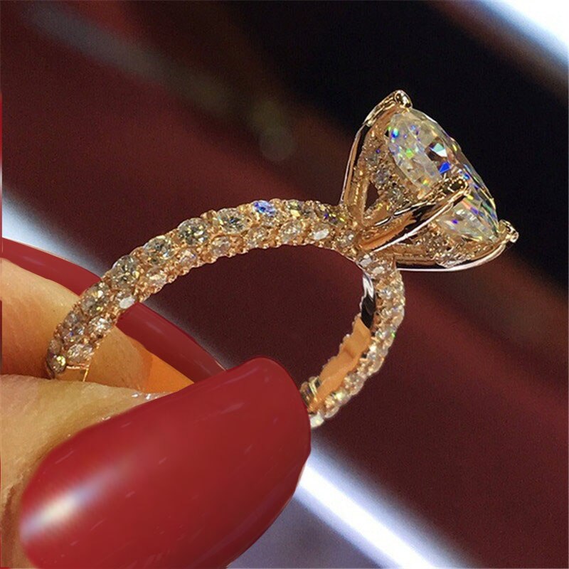 Cc enkla ringar för kvinnor cubic zirconia bröllop trendiga smycken förlovningslöfte ring bijoux  cc2101: 6 / Rosa guldfärg