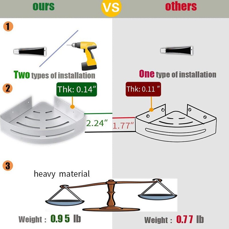 Bathroom Shower Corner Shelf Aluminum Shower Caddy Adhesive Tile Shower Shelf