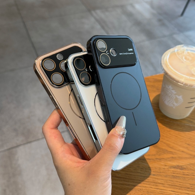 Husă magnetică de lux hoce, placată cu ag mat, pentru magsafe, pentru iphone 16 15 14 13 pro max, cu lentilă din sticlă și protecție pentru cameră, husă rigidă