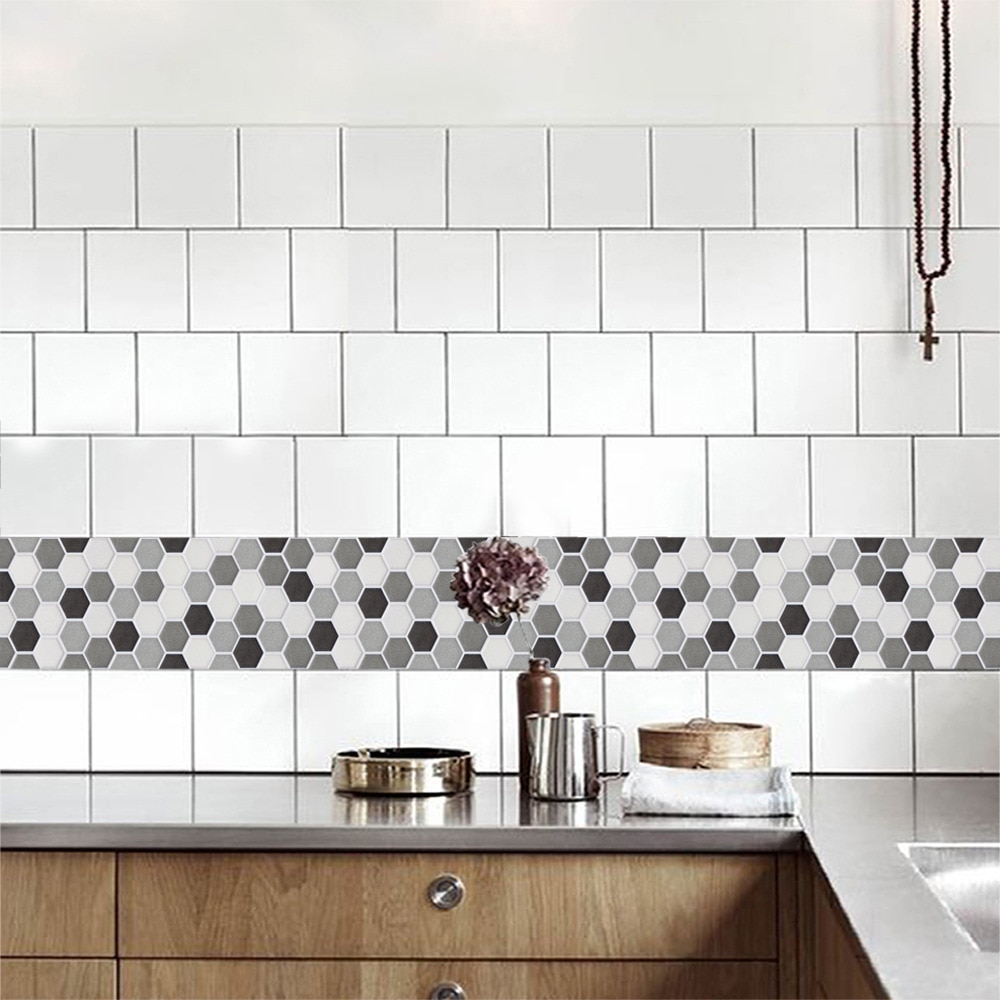 Vinyl fliser vægklistermærker selvklæbende mosaik pvc sekskantet væg mærkat køkken badeværelse anti olie hjem wallsticker indretning 20*100cm
