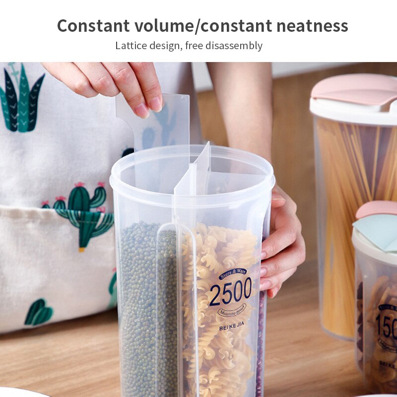 1500ml/2500ml Kitchen Storage Box Multiple Grids Transparent Kitchen Storage Container With Scale Storage Container Jar